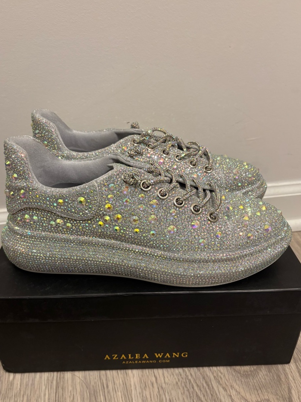 Azalea Wang Silver Crystal Embellished Platform Sneakers
